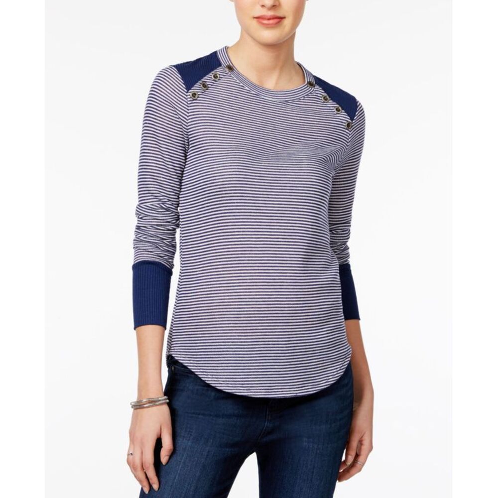 Maison Jules Striped Button Detail Top